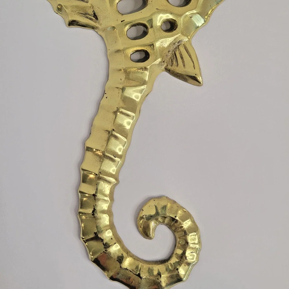 Vintage Solid Brass Sea Horse Wall Hangings Pair 14” & 12” Japan
